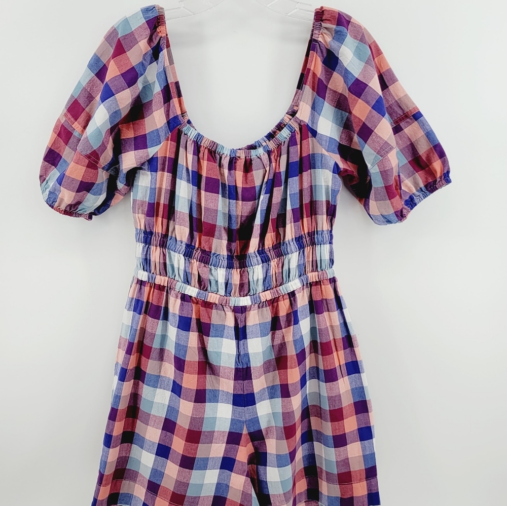 Anthro Kopal Brea Plaid Puff Sleeve Romper Cotton Cottagecore S - Picture 6 of 8